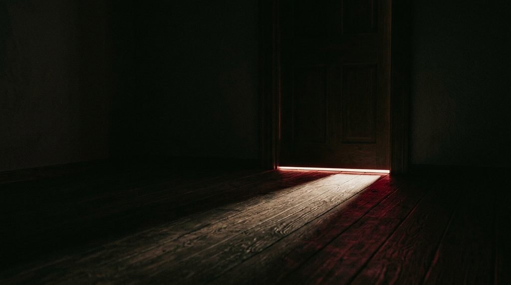 ドアの隙間から差し込み、床だけを照らしている光